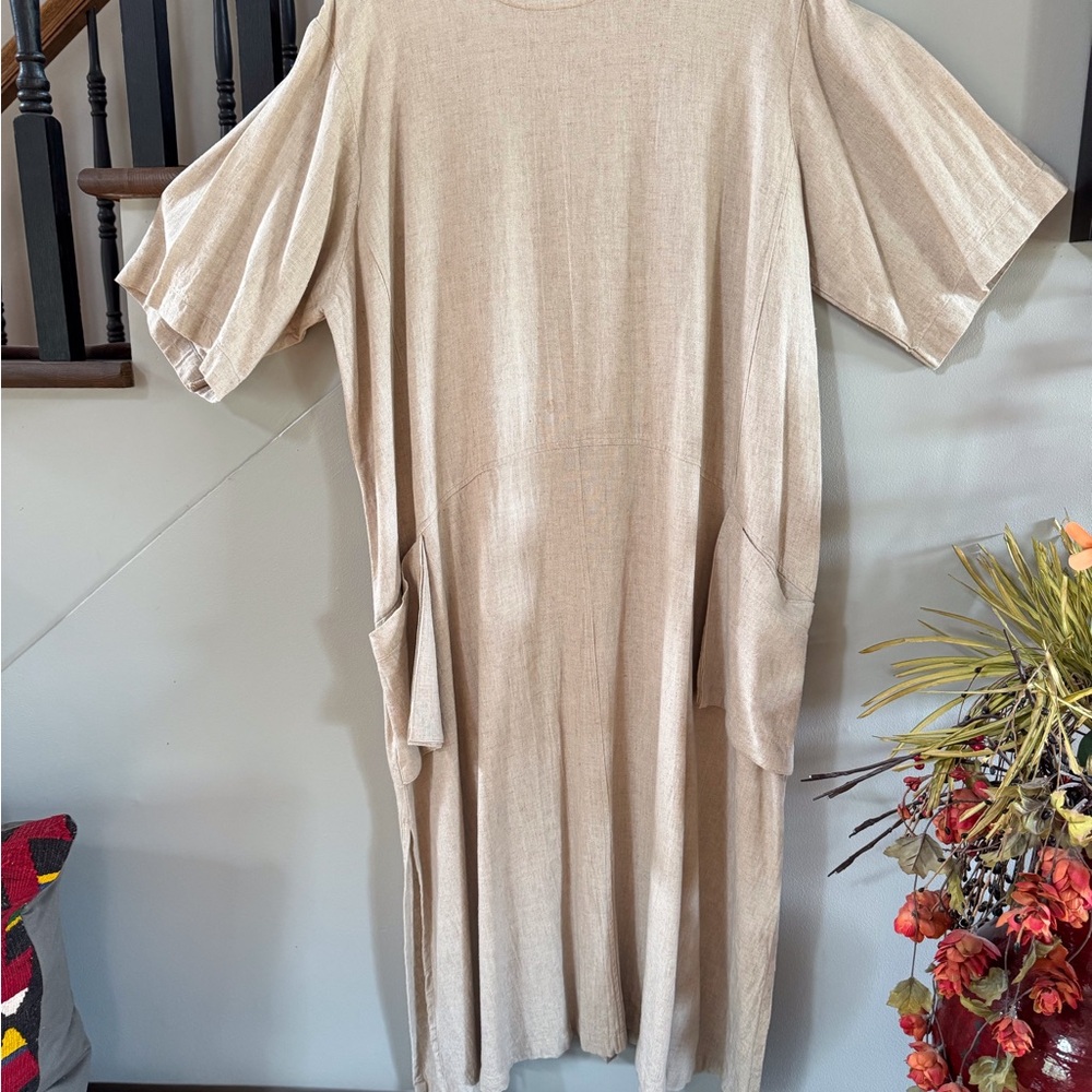 Beige Oversized Dress with Pockets
